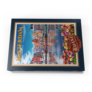 Darstellung des Puzzle Motivs Amsterdam, Netherlands - City of Canals, Vintage Travel Poster 500 Puzzle Schachtel Ansicht3