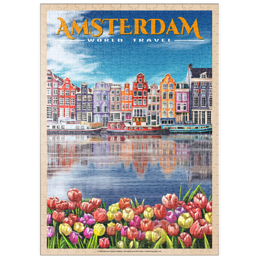 Darstellung des Puzzle Motivs puzzleplate Amsterdam, Netherlands - City of Canals, Vintage Travel Poster 500 Puzzle