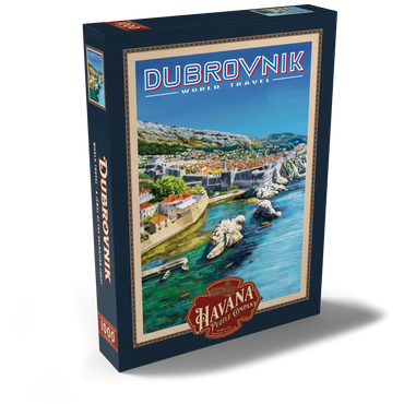 Darstellung des Puzzle Motivs Dubrovnik, Croatia - A Jewel of the Dalmatian Coast, Vintage Travel Poster 1000 Puzzle Schachtel Ansicht2