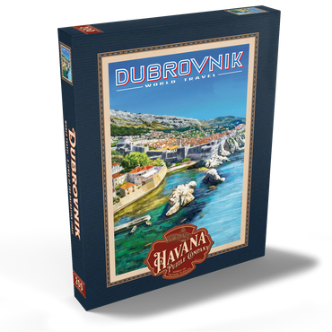 Darstellung des Puzzle Motivs Dubrovnik, Croatia - A Jewel of the Dalmatian Coast, Vintage Travel Poster 200 Puzzle Schachtel Ansicht2