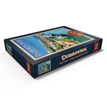 Darstellung des Puzzle Motivs Dubrovnik, Croatia - A Jewel of the Dalmatian Coast, Vintage Travel Poster 500 Puzzle Schachtel Ansicht1