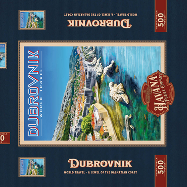 Darstellung des Puzzle Motivs Dubrovnik, Croatia - A Jewel of the Dalmatian Coast, Vintage Travel Poster 500 Puzzle Schachtel 3D Modell