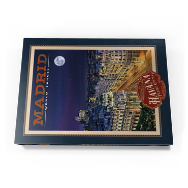 Darstellung des Puzzle Motivs Madrid, Spain - Gran Vía by Night, Vintage Travel Poster 1000 Puzzle Schachtel Ansicht3