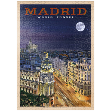 Darstellung des Puzzle Motivs puzzleplate Madrid, Spain - Gran Vía by Night, Vintage Travel Poster 1000 Puzzle