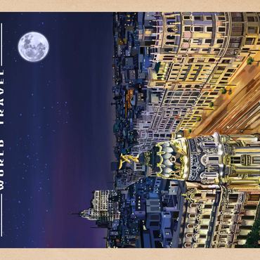 Darstellung des Puzzle Motivs Madrid, Spain - Gran Vía by Night, Vintage Travel Poster 1000 Puzzle 3D Modell