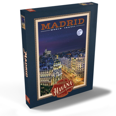 Darstellung des Puzzle Motivs Madrid, Spain - Gran Vía by Night, Vintage Travel Poster 100 Puzzle Schachtel Ansicht2