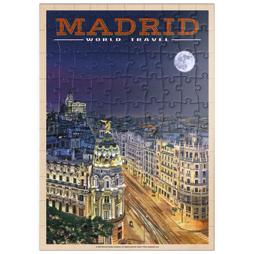 Darstellung des Puzzle Motivs puzzleplate Madrid, Spain - Gran Vía by Night, Vintage Travel Poster 100 Puzzle