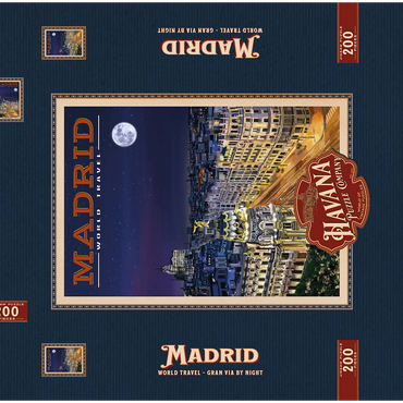 Darstellung des Puzzle Motivs Madrid, Spain - Gran Vía by Night, Vintage Travel Poster 200 Puzzle Schachtel 3D Modell