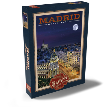 Darstellung des Puzzle Motivs Madrid, Spain - Gran Vía by Night, Vintage Travel Poster 500 Puzzle Schachtel Ansicht2