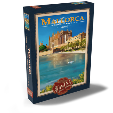 Darstellung des Puzzle Motivs Palma de Mallorca, Spain - The Enchanting Santa Maria Cathedral by the Sea, Vintage Travel Poster 1000 Puzzle Schachtel Ansicht2