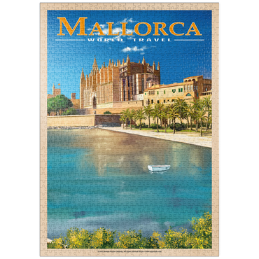 Darstellung des Puzzle Motivs puzzleplate Palma de Mallorca, Spain - The Enchanting Santa Maria Cathedral by the Sea, Vintage Travel Poster 1000 Puzzle