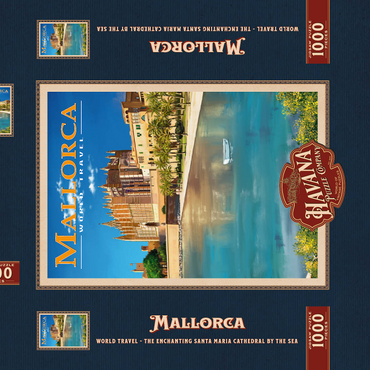 Darstellung des Puzzle Motivs Palma de Mallorca, Spain - The Enchanting Santa Maria Cathedral by the Sea, Vintage Travel Poster 1000 Puzzle Schachtel 3D Modell