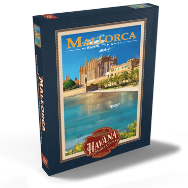 Darstellung des Puzzle Motivs Palma de Mallorca, Spain - The Enchanting Santa Maria Cathedral by the Sea, Vintage Travel Poster 100 Puzzle Schachtel Ansicht2