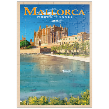 Darstellung des Puzzle Motivs puzzleplate Palma de Mallorca, Spain - The Enchanting Santa Maria Cathedral by the Sea, Vintage Travel Poster 100 Puzzle