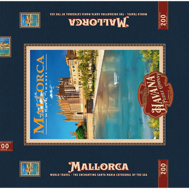 Darstellung des Puzzle Motivs Palma de Mallorca, Spain - The Enchanting Santa Maria Cathedral by the Sea, Vintage Travel Poster 200 Puzzle Schachtel 3D Modell
