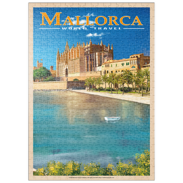 Darstellung des Puzzle Motivs puzzleplate Palma de Mallorca, Spain - The Enchanting Santa Maria Cathedral by the Sea, Vintage Travel Poster 500 Puzzle