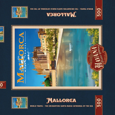 Darstellung des Puzzle Motivs Palma de Mallorca, Spain - The Enchanting Santa Maria Cathedral by the Sea, Vintage Travel Poster 500 Puzzle Schachtel 3D Modell