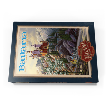 Darstellung des Puzzle Motivs Neuschwanstein Castle, Germany - Whispers of Winter's Fantasy, Vintage Travel Poster 1000 Puzzle Schachtel Ansicht3