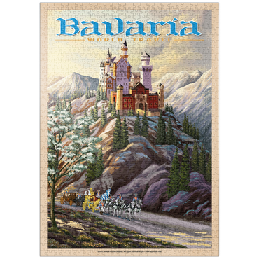 Darstellung des Puzzle Motivs puzzleplate Neuschwanstein Castle, Germany - Whispers of Winter's Fantasy, Vintage Travel Poster 1000 Puzzle