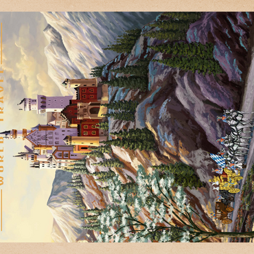 Darstellung des Puzzle Motivs Neuschwanstein Castle, Germany - Whispers of Winter's Fantasy, Vintage Travel Poster 1000 Puzzle 3D Modell