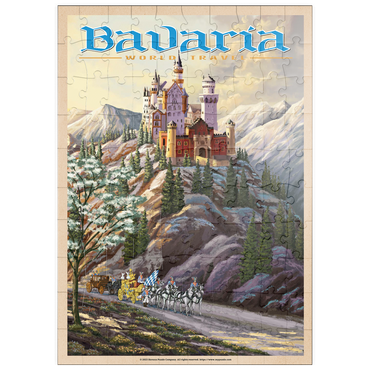 Darstellung des Puzzle Motivs puzzleplate Neuschwanstein Castle, Germany - Whispers of Winter's Fantasy, Vintage Travel Poster 100 Puzzle