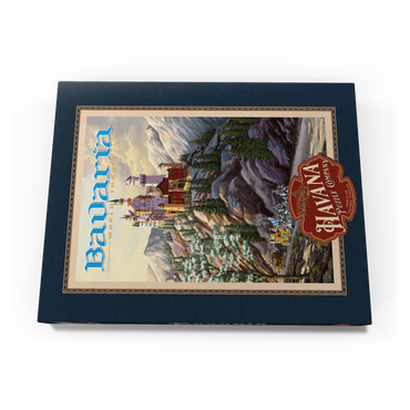 Darstellung des Puzzle Motivs Neuschwanstein Castle, Germany - Whispers of Winter's Fantasy, Vintage Travel Poster 200 Puzzle Schachtel Ansicht3