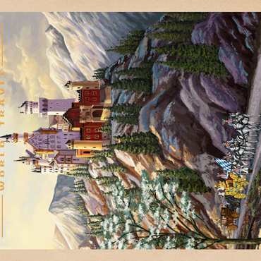 Darstellung des Puzzle Motivs Neuschwanstein Castle, Germany - Whispers of Winter's Fantasy, Vintage Travel Poster 200 Puzzle 3D Modell