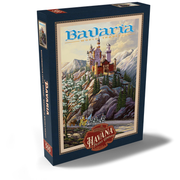 Darstellung des Puzzle Motivs Neuschwanstein Castle, Germany - Whispers of Winter's Fantasy, Vintage Travel Poster 500 Puzzle Schachtel Ansicht2