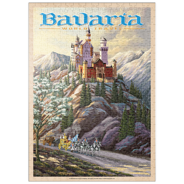 Darstellung des Puzzle Motivs puzzleplate Neuschwanstein Castle, Germany - Whispers of Winter's Fantasy, Vintage Travel Poster 500 Puzzle