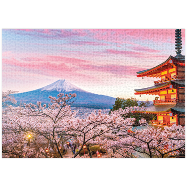 Darstellung des Puzzle Motivs puzzleplate Kirschblüte an der Chureito Pagode mit Blick auf den Mount Fuji - Japan 1000 Puzzle