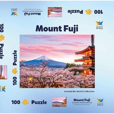 Darstellung des Puzzle Motivs Kirschblüte an der Chureito Pagode mit Blick auf den Mount Fuji - Japan 100 Puzzle Schachtel 3D Modell