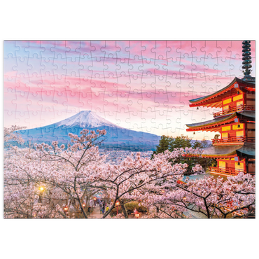Darstellung des Puzzle Motivs puzzleplate Kirschblüte an der Chureito Pagode mit Blick auf den Mount Fuji - Japan 200 Puzzle