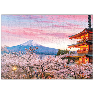 Darstellung des Puzzle Motivs puzzleplate Kirschblüte an der Chureito Pagode mit Blick auf den Mount Fuji - Japan 500 Puzzle