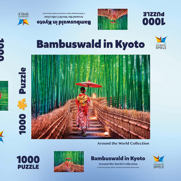 Darstellung des Puzzle Motivs Frau im traditionellen Kimono im Bambuswald bei Kyoto, Japan 1000 Puzzle Schachtel 3D Modell