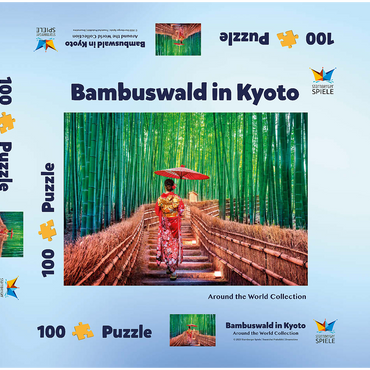 Darstellung des Puzzle Motivs Frau im traditionellen Kimono im Bambuswald bei Kyoto, Japan 100 Puzzle Schachtel 3D Modell
