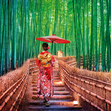 Darstellung des Puzzle Motivs Frau im traditionellen Kimono im Bambuswald bei Kyoto, Japan 500 Puzzle 3D Modell