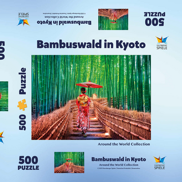 Darstellung des Puzzle Motivs Frau im traditionellen Kimono im Bambuswald bei Kyoto, Japan 500 Puzzle Schachtel 3D Modell