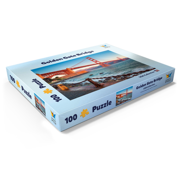 Darstellung des Puzzle Motivs Golden Gate Bridge im Sonnenaufgang - San Francisco, Kalifornien, USA 100 Puzzle Schachtel Ansicht1