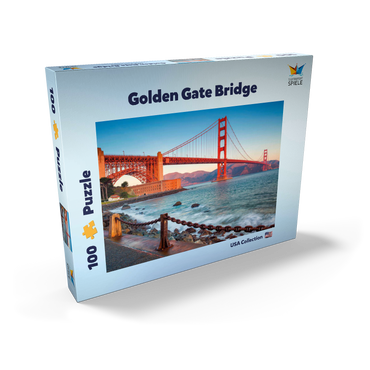 Darstellung des Puzzle Motivs Golden Gate Bridge im Sonnenaufgang - San Francisco, Kalifornien, USA 100 Puzzle Schachtel Ansicht2