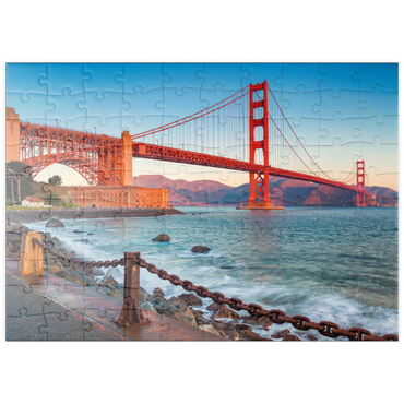 Darstellung des Puzzle Motivs puzzleplate Golden Gate Bridge im Sonnenaufgang - San Francisco, Kalifornien, USA 100 Puzzle
