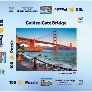 Darstellung des Puzzle Motivs Golden Gate Bridge im Sonnenaufgang - San Francisco, Kalifornien, USA 100 Puzzle Schachtel 3D Modell