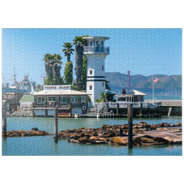 Darstellung des Puzzle Motivs puzzleplate Seelöwenkolonie am Pier 39 des Fisherman's Wharf - San Francisco, Kalifornien, USA 1000 Puzzle