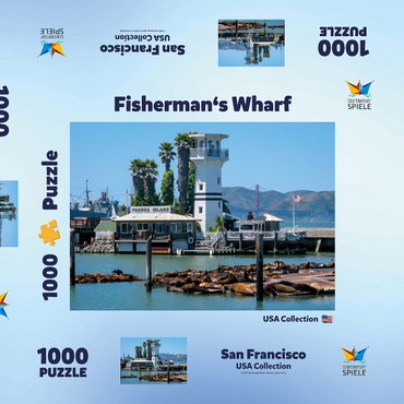 Darstellung des Puzzle Motivs Seelöwenkolonie am Pier 39 des Fisherman's Wharf - San Francisco, Kalifornien, USA 1000 Puzzle Schachtel 3D Modell