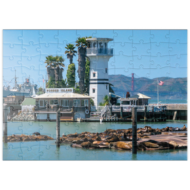 Darstellung des Puzzle Motivs puzzleplate Seelöwenkolonie am Pier 39 des Fisherman's Wharf - San Francisco, Kalifornien, USA 100 Puzzle