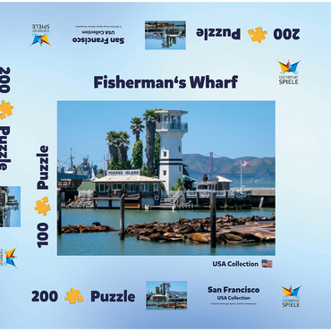 Darstellung des Puzzle Motivs Seelöwenkolonie am Pier 39 des Fisherman's Wharf - San Francisco, Kalifornien, USA 200 Puzzle Schachtel 3D Modell