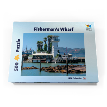 Darstellung des Puzzle Motivs Seelöwenkolonie am Pier 39 des Fisherman's Wharf - San Francisco, Kalifornien, USA 500 Puzzle Schachtel Ansicht3