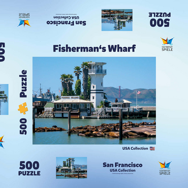 Darstellung des Puzzle Motivs Seelöwenkolonie am Pier 39 des Fisherman's Wharf - San Francisco, Kalifornien, USA 500 Puzzle Schachtel 3D Modell