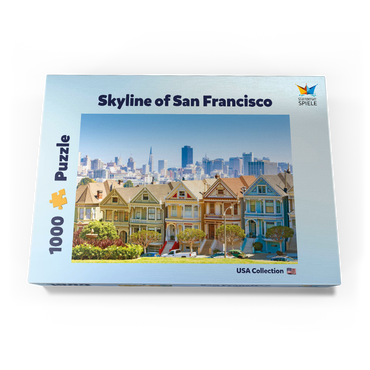 Darstellung des Puzzle Motivs Skyline von San Francisco mit den Painted Ladies am Alamo Square im Vordergrund - Kalifornien, USA 1000 Puzzle Schachtel Ansicht3