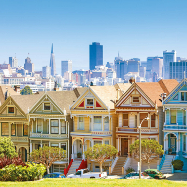 Darstellung des Puzzle Motivs Skyline von San Francisco mit den Painted Ladies am Alamo Square im Vordergrund - Kalifornien, USA 1000 Puzzle 3D Modell