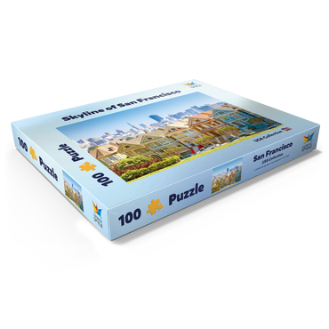 Darstellung des Puzzle Motivs Skyline von San Francisco mit den Painted Ladies am Alamo Square im Vordergrund - Kalifornien, USA 100 Puzzle Schachtel Ansicht1